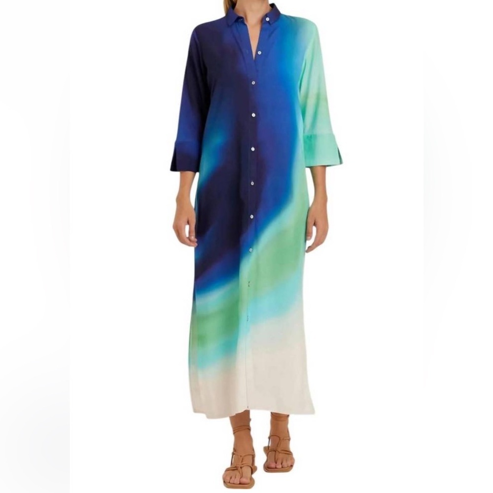 NWT Lenny Niemeyer Button Down Midi Dress In Agate Vacation Resortwear